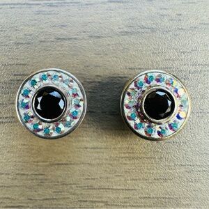 Kameleon Jewel Pop 925 Sterling insert iridescent crystal black centre Pair 326